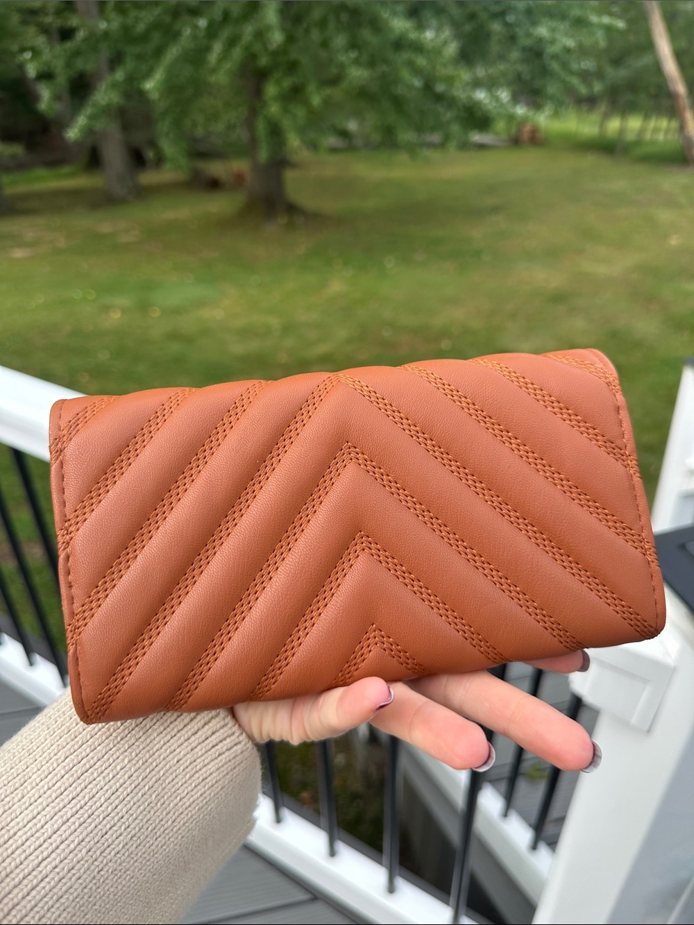 Yves Saint Laurent Rust Chevron Quilted Wallet with Gold Logo - Picture 2 of 11